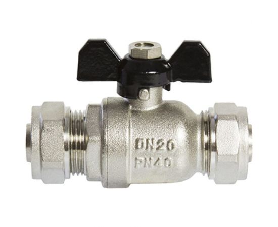 Кран шаровой для металлополимерной трубы VRT 16x16 цанга/цанга никель 528741 – изображение 4