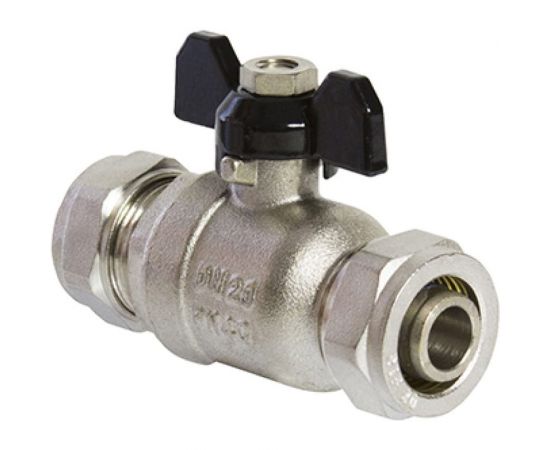 Кран шаровой для металлополимерной трубы VRT 16x16 цанга/цанга никель 528741 – изображение 3