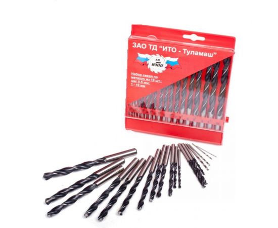 Набор сверл по металлу 1-10 мм, 19 шт. Туламаш 72665 