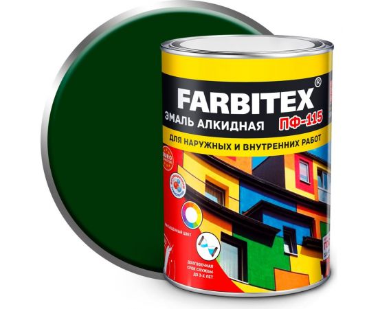 Алкидная эмаль FARBITEX ПФ-115 (зеленый; 0.8 кг) 4300005994 