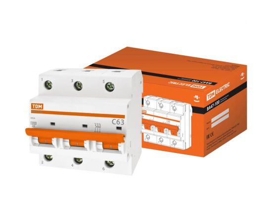 Автоматический выключатель TDM ВА47-100 3Р 63А 10кА С SQ0207-0075 