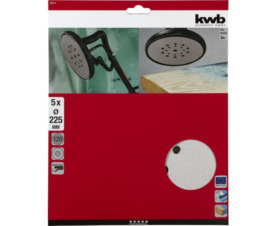 Диск абразивный шлифовальный P120, 225 мм 5 шт kwb 492112 – изображение 3