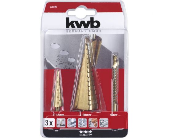 Набор ступенчатых сверл, 3 предмета kwb 525890 – изображение 3