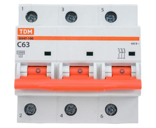 Автоматический выключатель TDM ВА47-100 3Р 63А 10кА С SQ0207-0075 – изображение 4