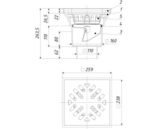 Дворовый трап Татполимер ТП-606 с чугунной решеткой 110/160 30966 – изображение 3