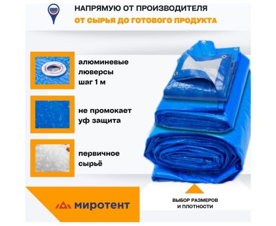 Тент универсальный укрывной с люверсами 4х6 м, 75 г/кв.м, полипропилен ООО Миротент МД-00000727 – изображение 4