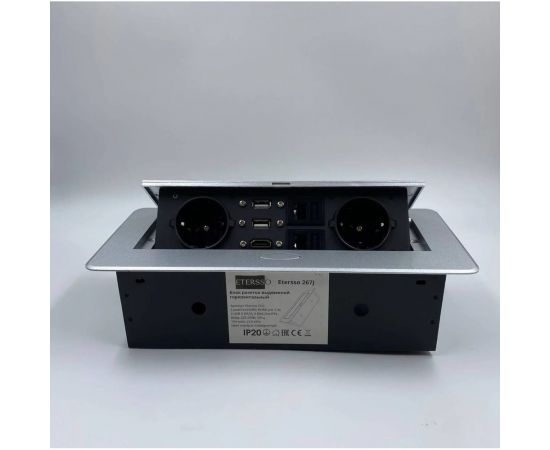 Выдвижная розетка Inrior выдвижной встраиваемый блок розеток, на 2 euro розетки, 2 rj45 и 2 usb-a+c, серый TORO-77-80 