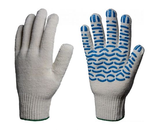 Перчатки Факел х/б, 10класс, ЛЮКС с ПВХ, волна, 51-53гр, 150текс, белые, 10 пар 87480535 