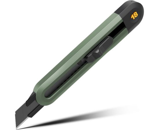 Технический нож DELI home series green ht4018l сегментированное черное лезвие 18 мм, эксклюзивный дизайн, soft touch 112888 