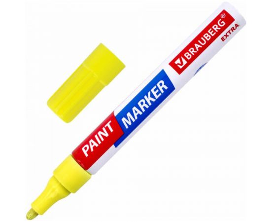 Лаковый маркер-краска BRAUBERG EXTRA paint marker 4 мм, желтый, улучшенная нитро-основа 151984 