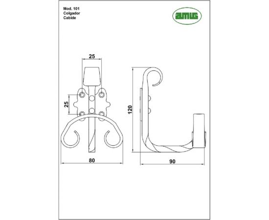Одежный крючок Amig покрытие антик 101-120x80x90А – изображение 2