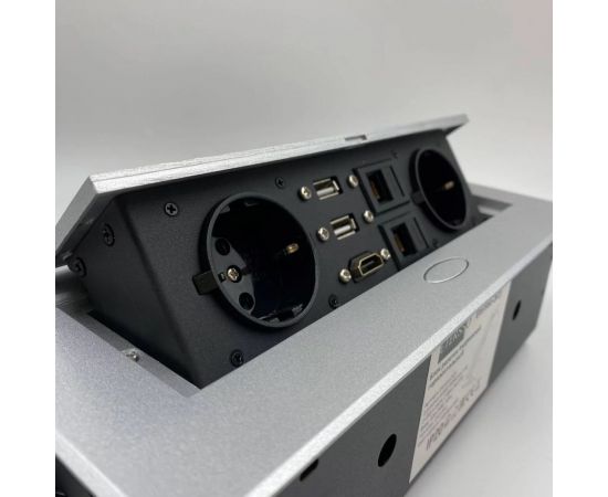 Выдвижная розетка Inrior выдвижной встраиваемый блок розеток, на 2 euro розетки, 2 rj45 и 2 usb-a+c, серый TORO-77-80 – изображение 5