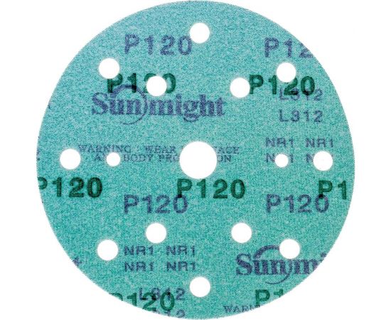 Круг шлифовальный FILM L312T (5 шт; 150 мм; на липучке; 15 отв; зелёный; P120) SUNMIGHT 53008R – изображение 3