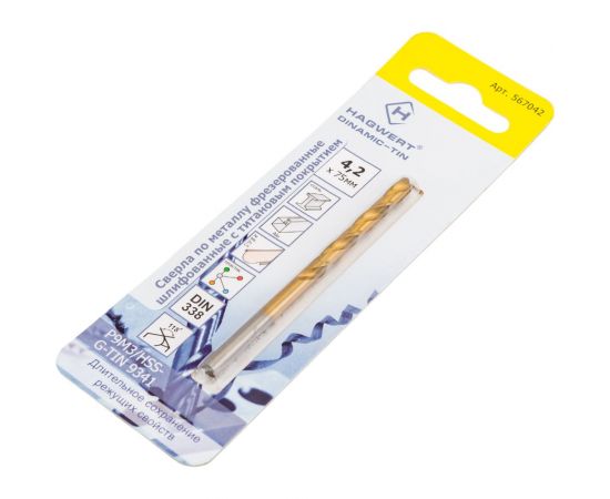 Сверло по металлу фрезерованное Dinamic-TIN (4.2х75 мм; Р9М3) HAGWERT 567042 – изображение 3