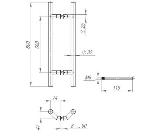Ручка-скоба FUARO PULL.PH32/800.45 INOX 304 (PH-45-32/800-INOX) 45499 – изображение 2
