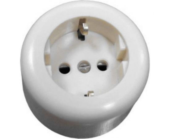 Круглая электророзетка Ливны-Электро РА 10-011 с заземляющим контактом, белая РА 1718 