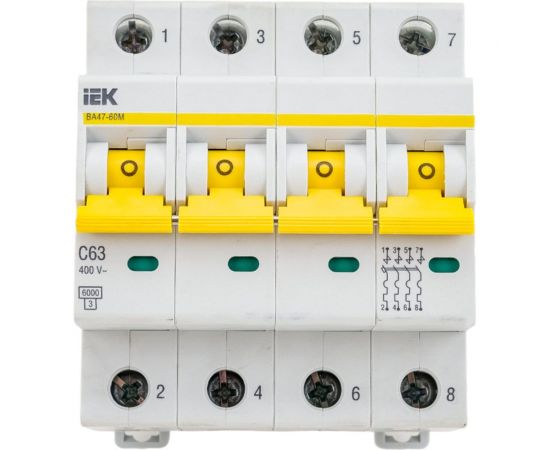 Автоматический выключатель IEK ВА47-60M 4Р 63А 6кА С MVA31-4-063-C 