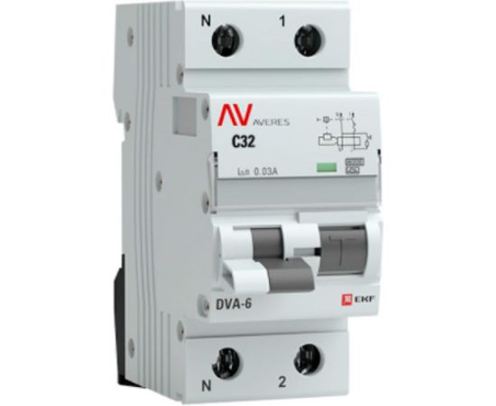 Дифференциальный автомат EKF AVERES DVA-6, 1P+N, 32А, 30мА, 6кА SQrcbo6-1pn-32C-30-a-av 
