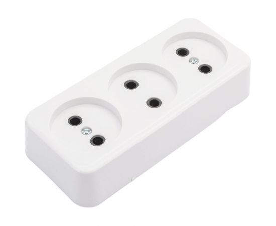 Розетка ООО Ливны-Электро РА 10-012 трехместная, белая, пластик АБС с донышком РА 6735 