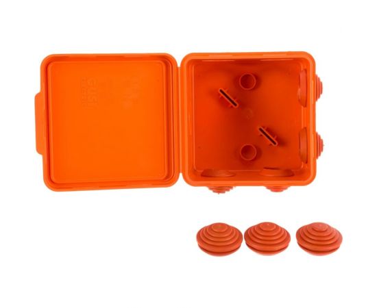 Распаечная коробка для открытой проводки Урал ПАК оранжевая 80х80х50мм с гермовводами, негорючая (НГ) КО-52012080-032-i 
