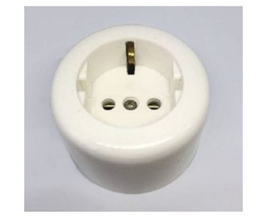 Круглая электророзетка Ливны-Электро РА 10-011 с заземляющим контактом, белая РА 1718 – изображение 2