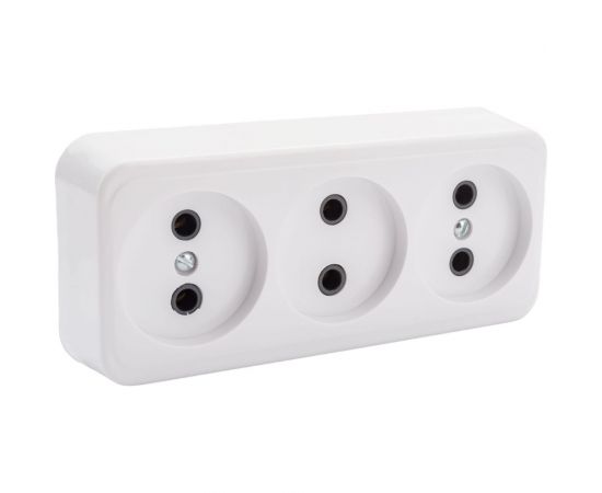 Розетка ООО Ливны-Электро РА 10-012 трехместная, белая, пластик АБС с донышком РА 6735 – изображение 5