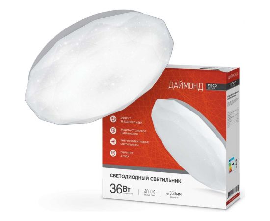 Светодиодный светильник IN HOME серии DECO 36Вт 230В 4000К 2340лм 350x55мм ДАЙМОНД 4690612033716 – изображение 2