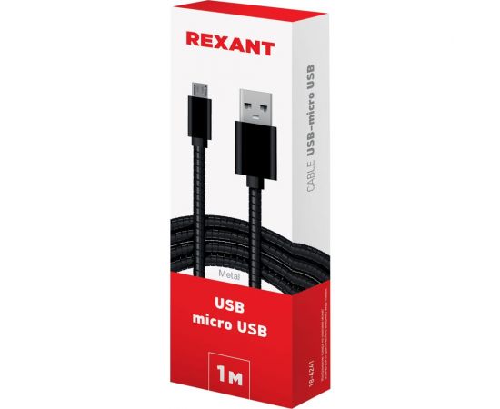 Кабель USB - micro USB REXANT черный металлическая оплетка 1 м 18-4241 – изображение 3