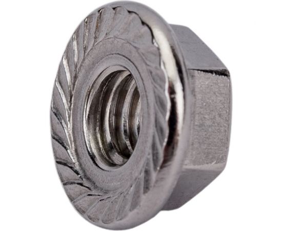 Нержавеющая гайка с фланцем KREPFIELD М6, DIN 6923, А2, с зазубринами, шестигранная, 20 шт. 6923А2ГАЙКАМ6-20 – изображение 3