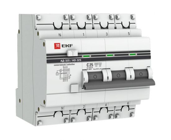 Дифференциальный автомат EKF PROxima АД-32, 3P+N, 25А/100мА, SQ DA32-25-100S-4P-pro 