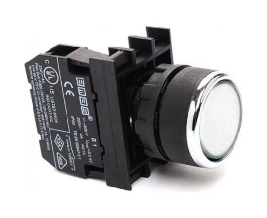 Нажимная кнопка Emas круглая, белая, 1НО, серия B, 250 В AC, 4 А, 10 шт. B100DB 