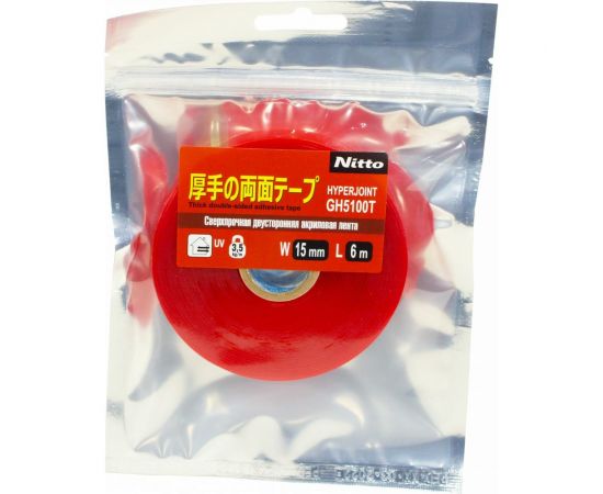 Сверхпрочная двусторонняя акриловая лента Nitto HYPERJOINT GH5100T, 15 мм х 6 м, цвет прозрачный 4627187943881 – изображение 3
