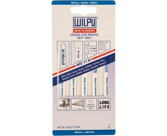 Пилка по металлу MG 11 bi (5 шт; 76.5х7.8х1 мм; 55 мм; 21 TPI; BiM) WILPU 255100005 – изображение 2
