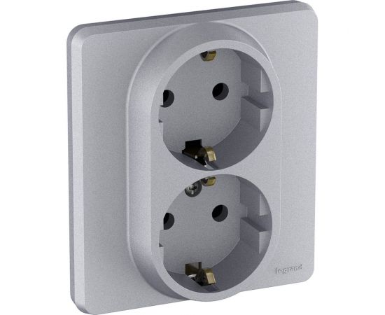 Розетка Legrand 2x2К+З - немецкий стандарт - 16 А - 250 В - INSPIRIA - алюминий 673752 – изображение 2