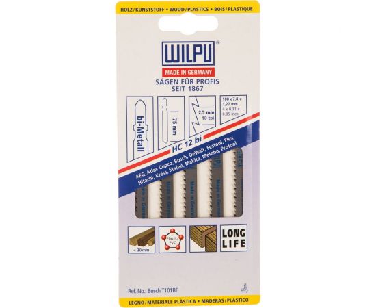Пилка по дереву HC 12 bi (5 шт; 100х7.8х1.27 мм; 75 мм; 10 TPI; BiM) WILPU 211100005 – изображение 2