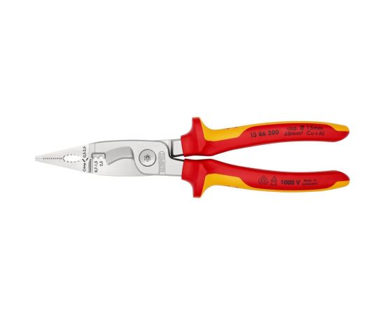 Электромонтажные клещи Knipex VDE, 6-в-1, 200 мм, диэлектрические, хром, 2К ручки, KN-1386200SB 