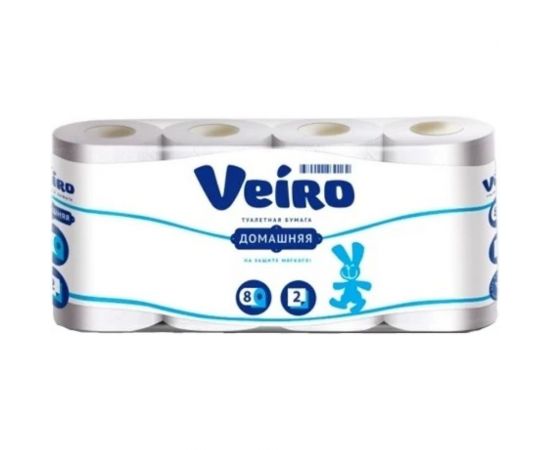 Туалетная бумага Veiro Домашняя 2-х слойная, белая, 8 шт 36364 