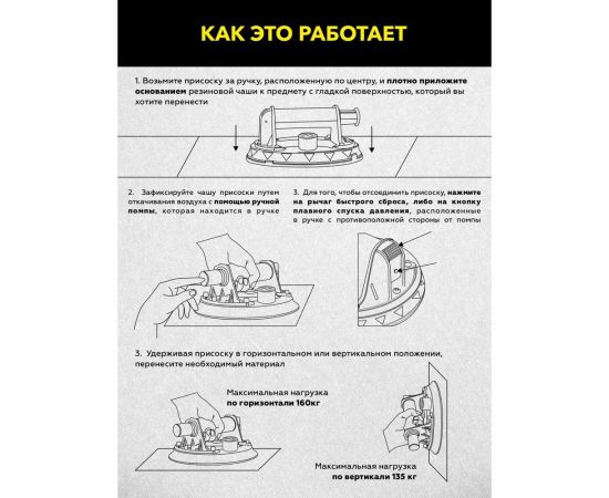 Присоска с ручной помпой и манометром TECHNICOM 160 кг TC-F160 – изображение 7