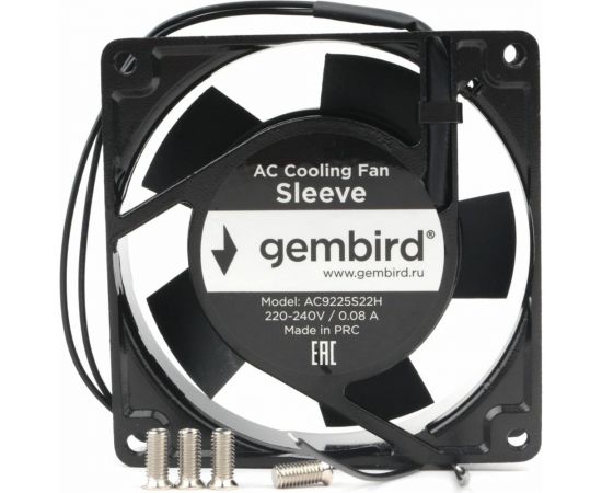 Вентилятор Gembird 92x92x25, AC, 220, втулка, 2 pin, провод 30 см, AC9225S22H 