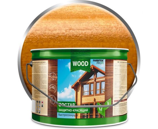 Защитно-красящий состав для древесины FARBITEX (быстросохнущий; калужница, 0.75 л) 4300008474 