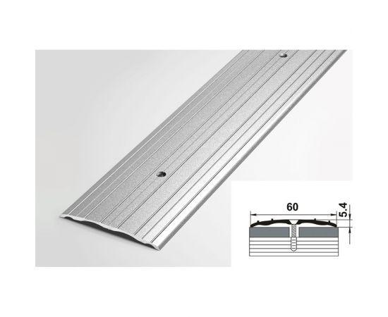 Порог прямой алюминиевый (60 мм, 1,35 м, порошковое покрытие, Серебро) ЛУКА УТ000005919 – изображение 2