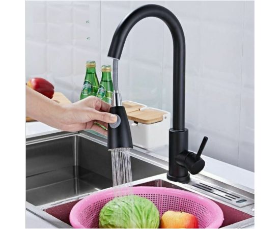 Смеситель для кухни FASHUN с вытяжной лейкой, нержавеющая сталь 304, ф35, черный A56109-7 – изображение 3