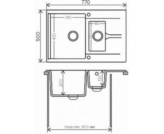 Кухонная мойка Polygran BRIG-770 (№16 Черный) 621404 – изображение 2