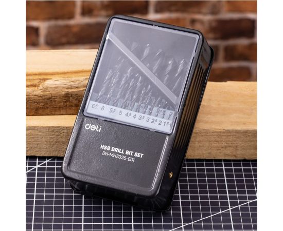Набор сверл по металлу hss DH-MHZ025-ED1 1-13 мм, 25 шт, металлический кейс DELI 112193 – изображение 2
