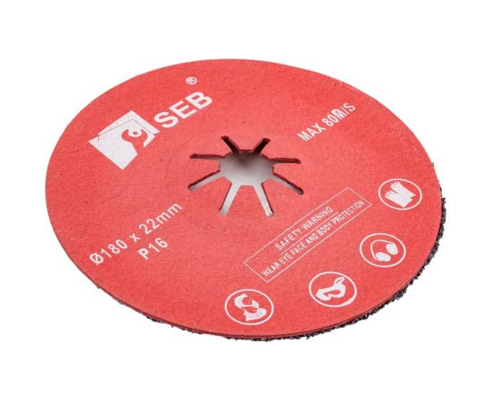 Диск шлифовальный фибровый полужесткий 180x22.2 мм, Р16 S.E.B. 508AK-180P16 – изображение 2