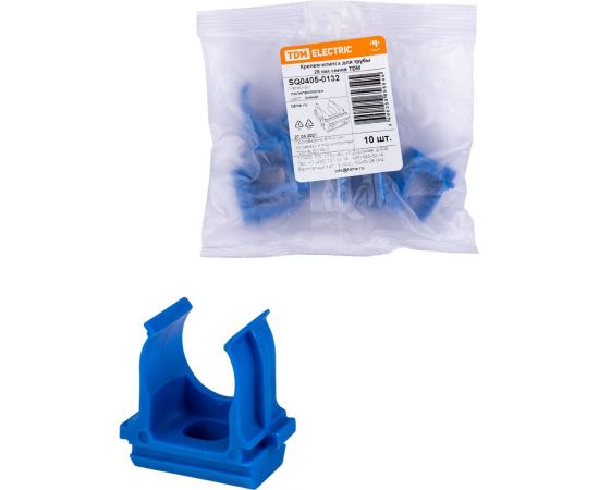 Крепеж-клипса для трубы TDM ПНД, 20 мм, синяя, 10 шт. SQ0405-0132 