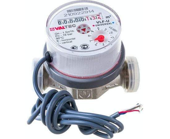 Универсальный квартирный водосчетчик Valtec с импульсным выходом, без сгонов, до +90С, 1.5м3, 1/2, 80 VLF-15U-IL 