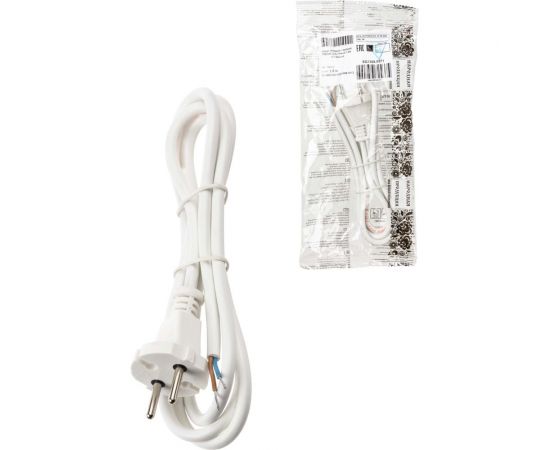 Шнур TDM сетевой с вилкой ПВСмб 2x0,75мм2 1,5м б/з белый Народный SQ1305-0571 