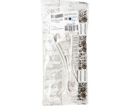 Шнур TDM сетевой с вилкой ПВСмб 2x0,75мм2 1,5м б/з белый Народный SQ1305-0571 – изображение 3