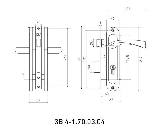 Врезной замок БУЛАТ ЗВ4-1.70.03.04 НОМОС (хром; 5 перфоключей; с ручками) 13976 – изображение 2